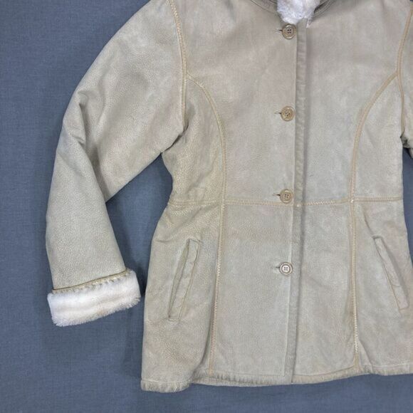 WILSONS‎ LEATHER Winter Coat Sz S Tan Suede Leather Hooded Faux Fur Lined Jacket - Picture 3 of 16